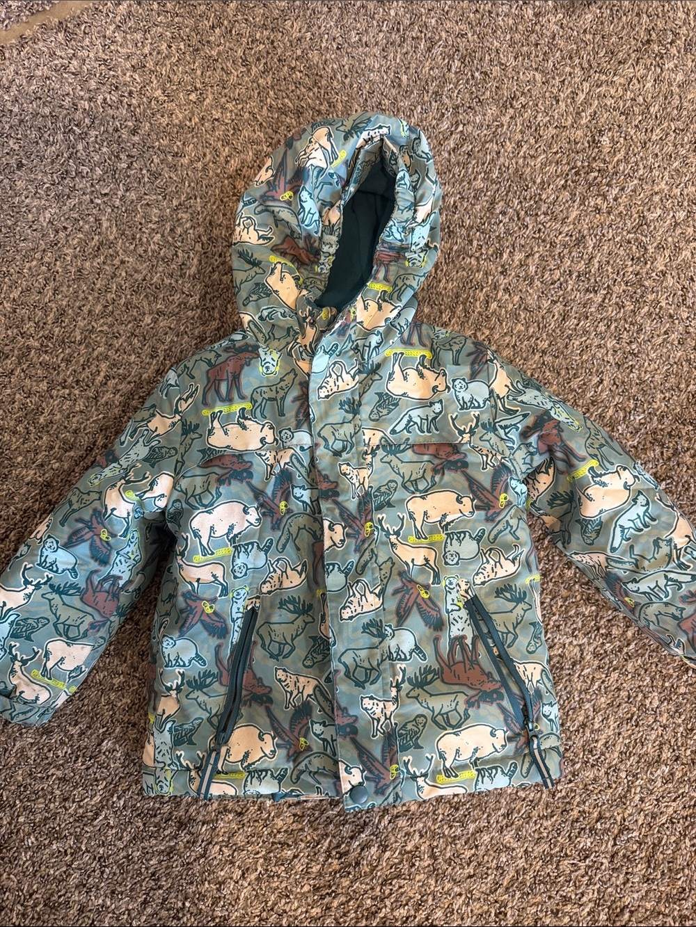 Cat & Jack Kids' Green Animal Print Hooded Puffer Jacket
